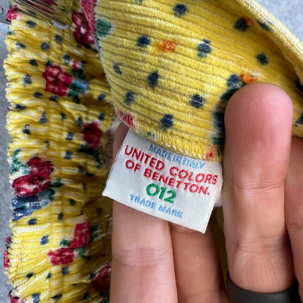 United Colors of Benetton Pants Girls Size 32 6 Yellow Floral Corduroy Side Zip - Picture 7 of 13